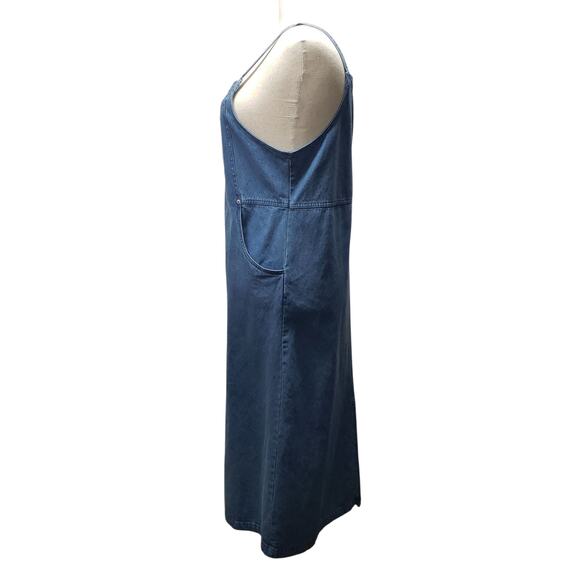 Denim & Co. Vintage Blue Denim Overall Maxi Dress Size L Farmhouse Boho Style - Picture 4 of 13